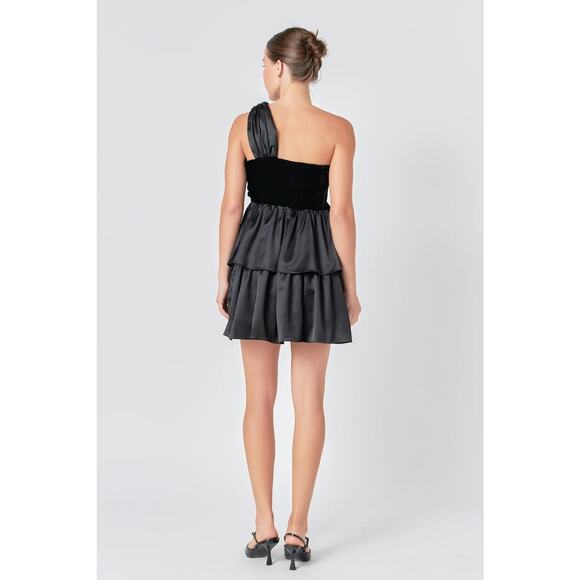 Endless Rose Black One-Shoulder Satin Mini Dress – Size Large NWT LBD - Picture 3 of 7